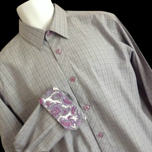 Jared Lang Gray Plaid Shirt Medium - Picture 2 of 5